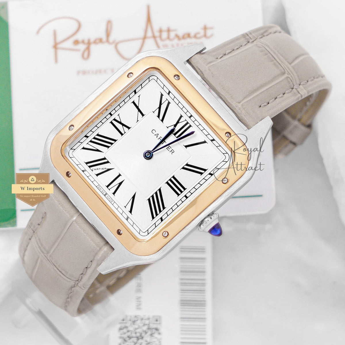 Latest Collection Silver Case With Dial Gold Bezel And Leather Strap