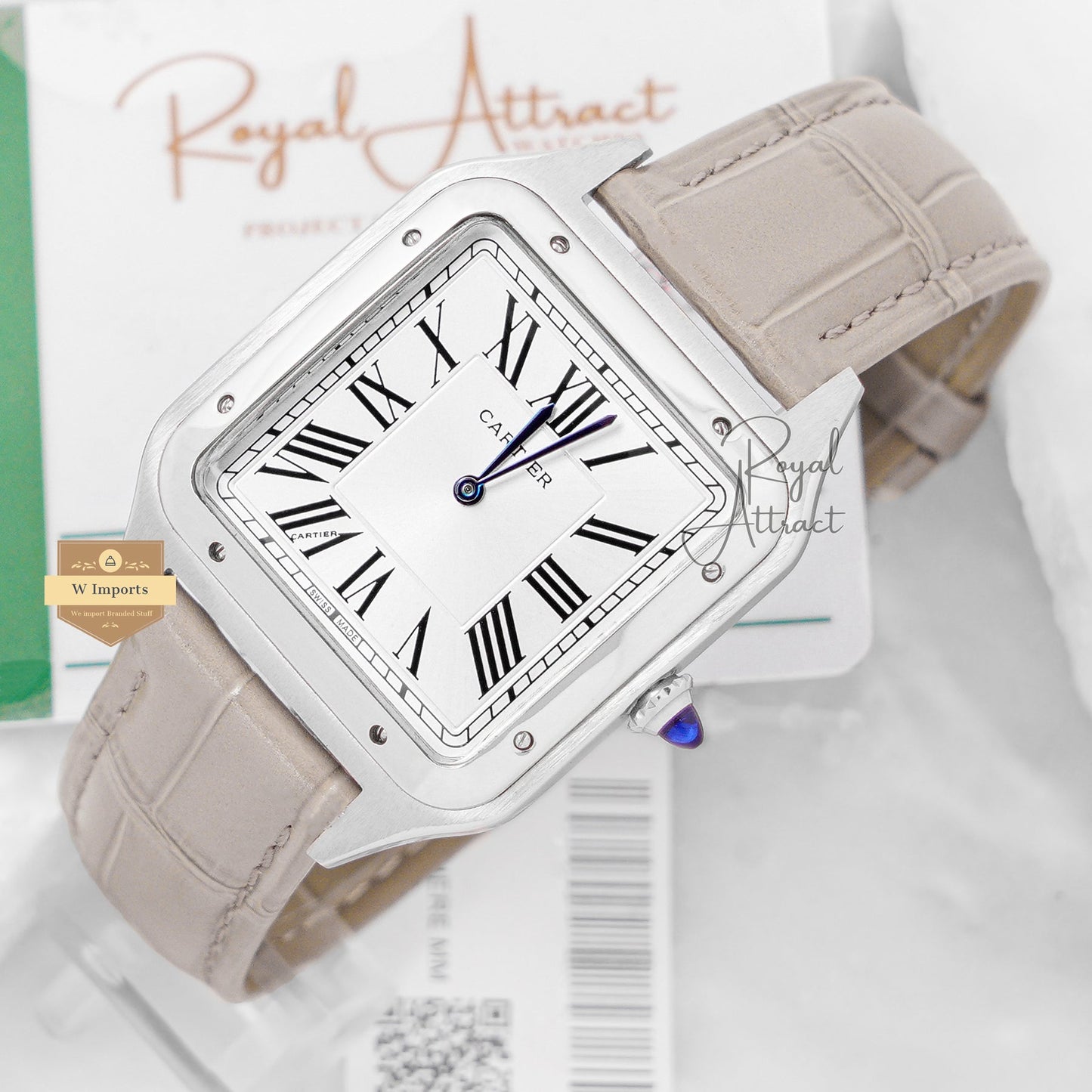 Latest Collection Silver Case With White Dial & Gray Leather Strap