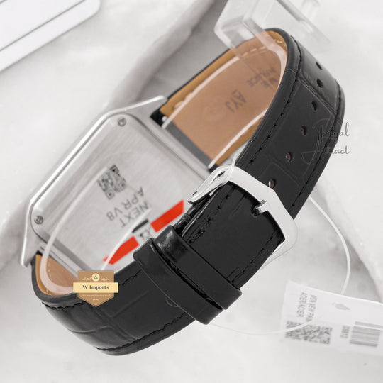 Latest Collection Silver Case With Black Dial Golden Bezel Leather Strap Watch For Men