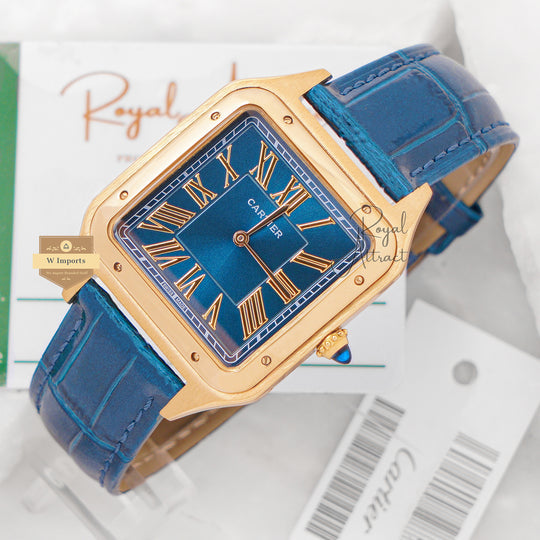 Latest Collection Yellow Gold Case With Blue Dial & Leather Strap