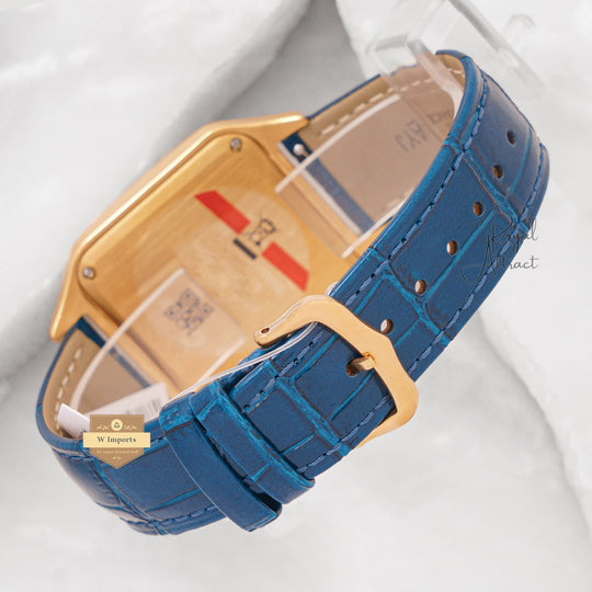 Latest Collection Yellow Gold Case With Blue Dial & Leather Strap