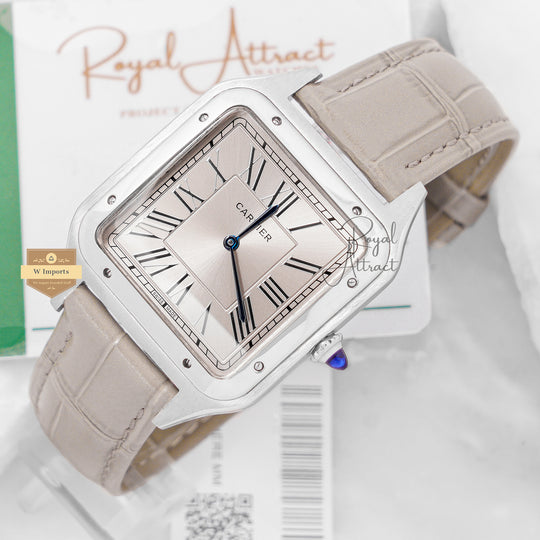 Latest Collection Silver Case With Gray Dial And Leather Strap