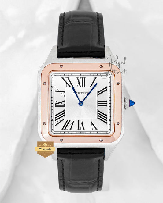 Latest Collection Silver Case With White Dial Golden Bezel Leather Strap Watch For Men