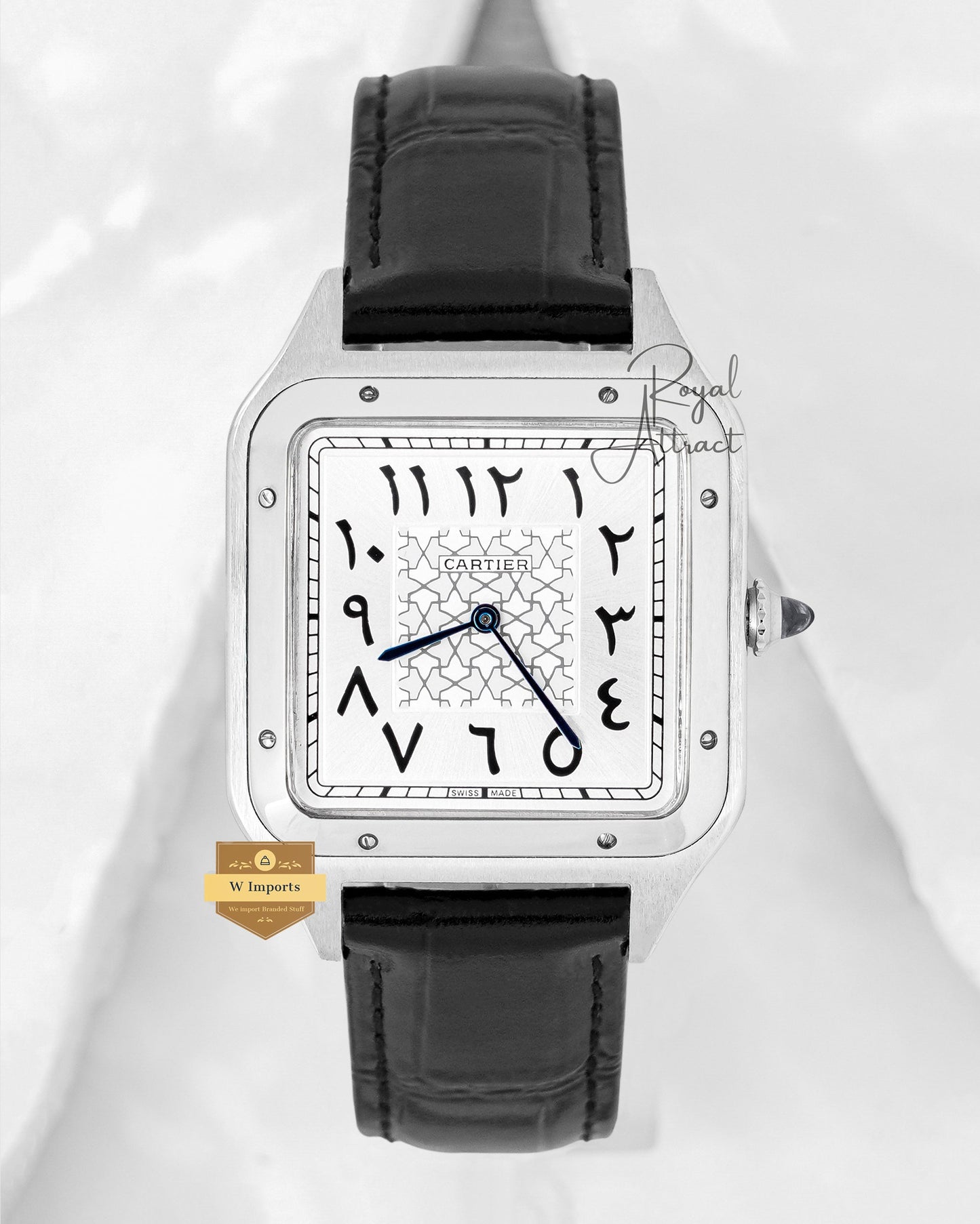 Latest Collection Silver Case With Silver Arabic Dial & Black Leather Strap Watch For Men