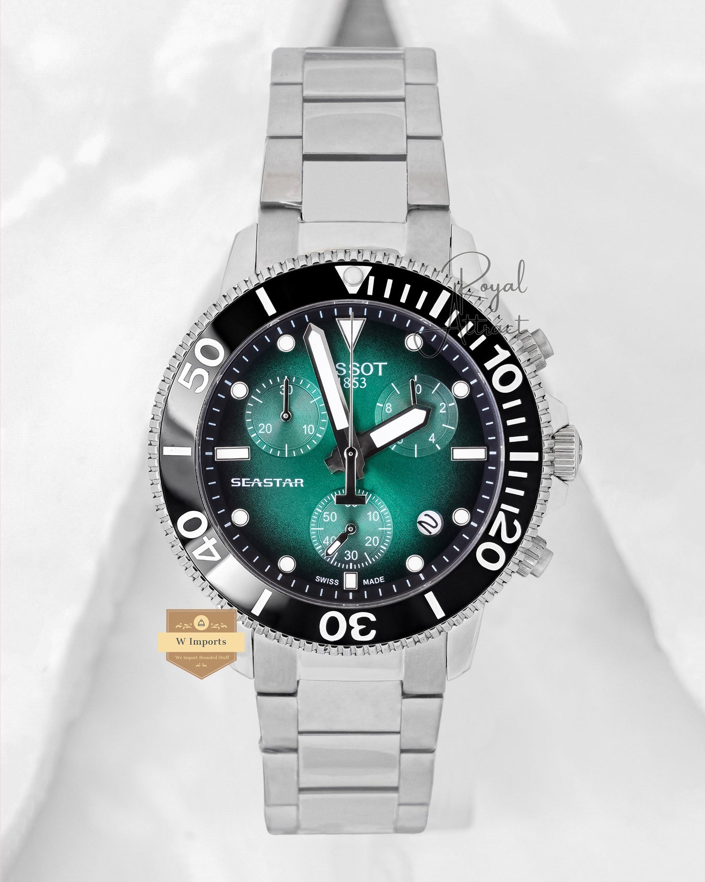 Latest Collection 1000 Chronograph Silver With Green Dial Chain Watch