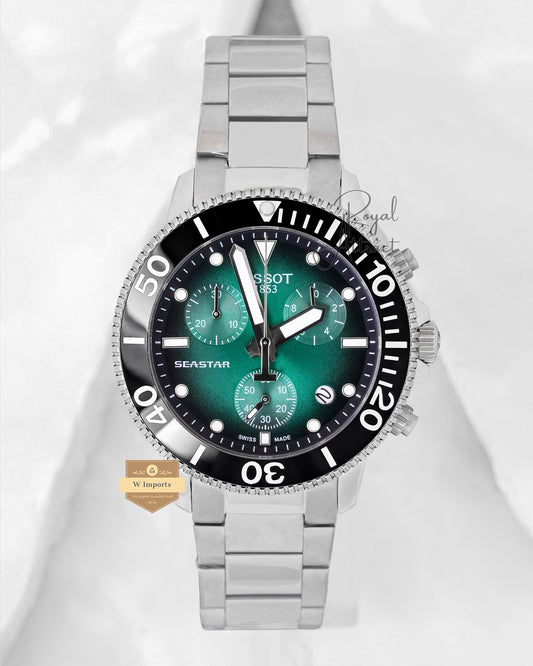 Latest Collection 1000 Chronograph Silver With Green Dial Chain Watch