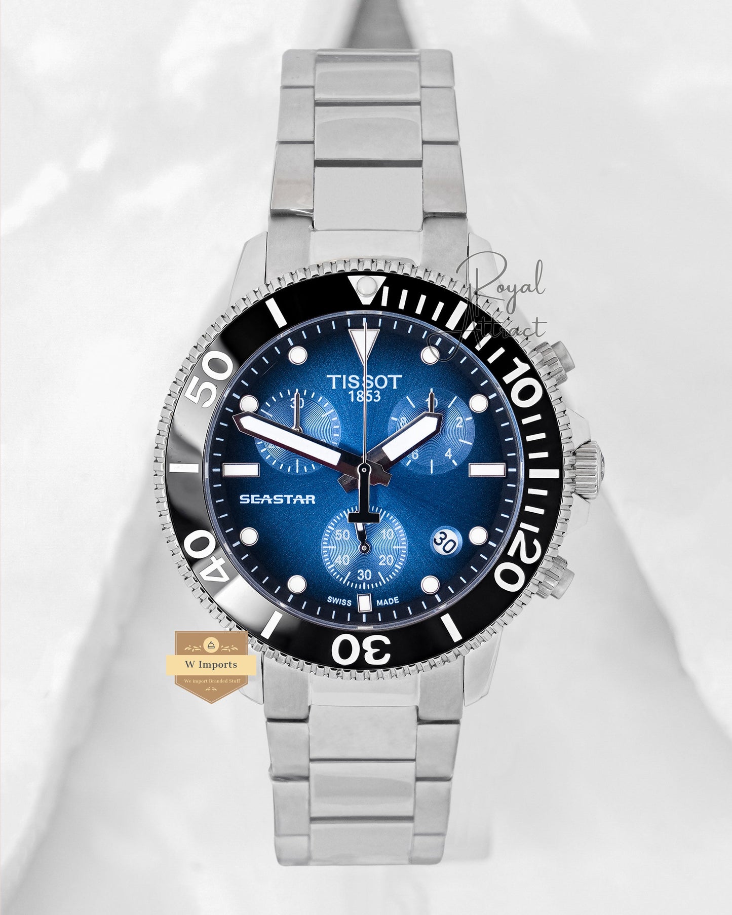 Latest Collection 1000 Chronograph Silver With Blue Dial Chain Watch