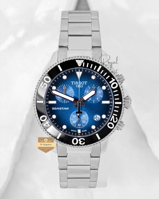 Latest Collection 1000 Chronograph Silver With Blue Dial Chain Watch