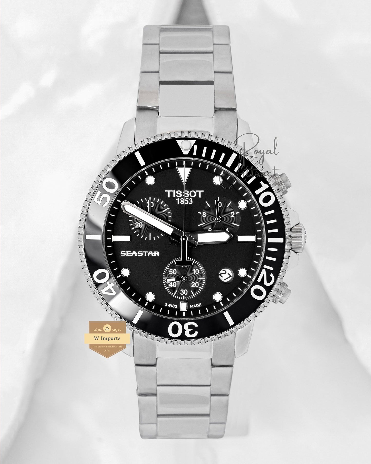 Latest Collection 1000 Chronograph Silver With Black Dial Chain Watch
