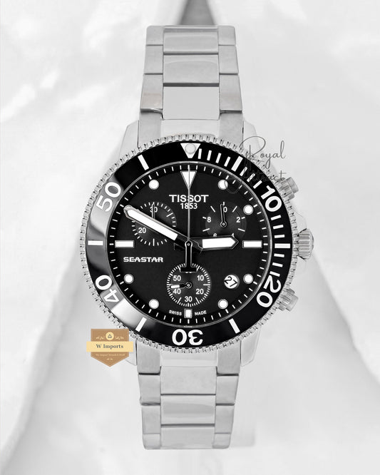 Latest Collection 1000 Chronograph Silver With Black Dial Chain Watch