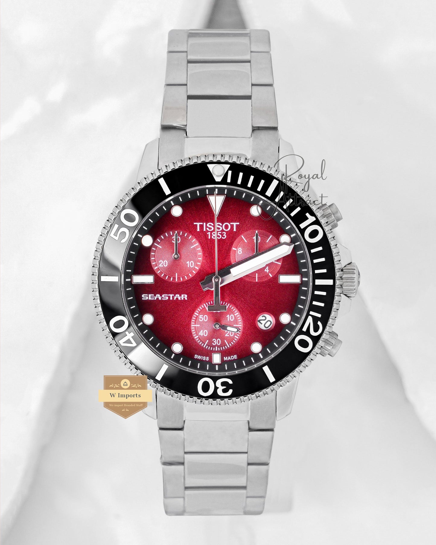 Latest Collection 1000 Chronograph Silver With Red Dial Chain Watch