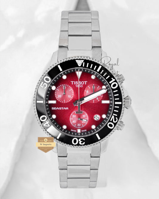 Latest Collection 1000 Chronograph Silver With Red Dial Chain Watch