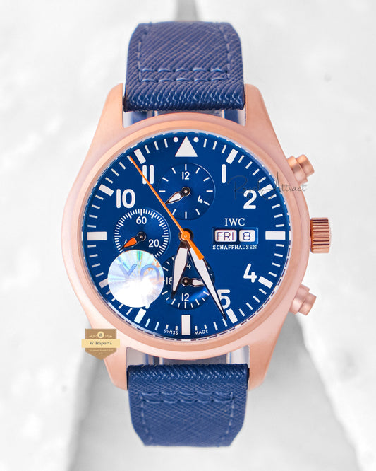 LATEST COLLECTION CHRONOGRAPH ROSE GOLD CASE WITH BLUE DIAL & Velvet STRAP