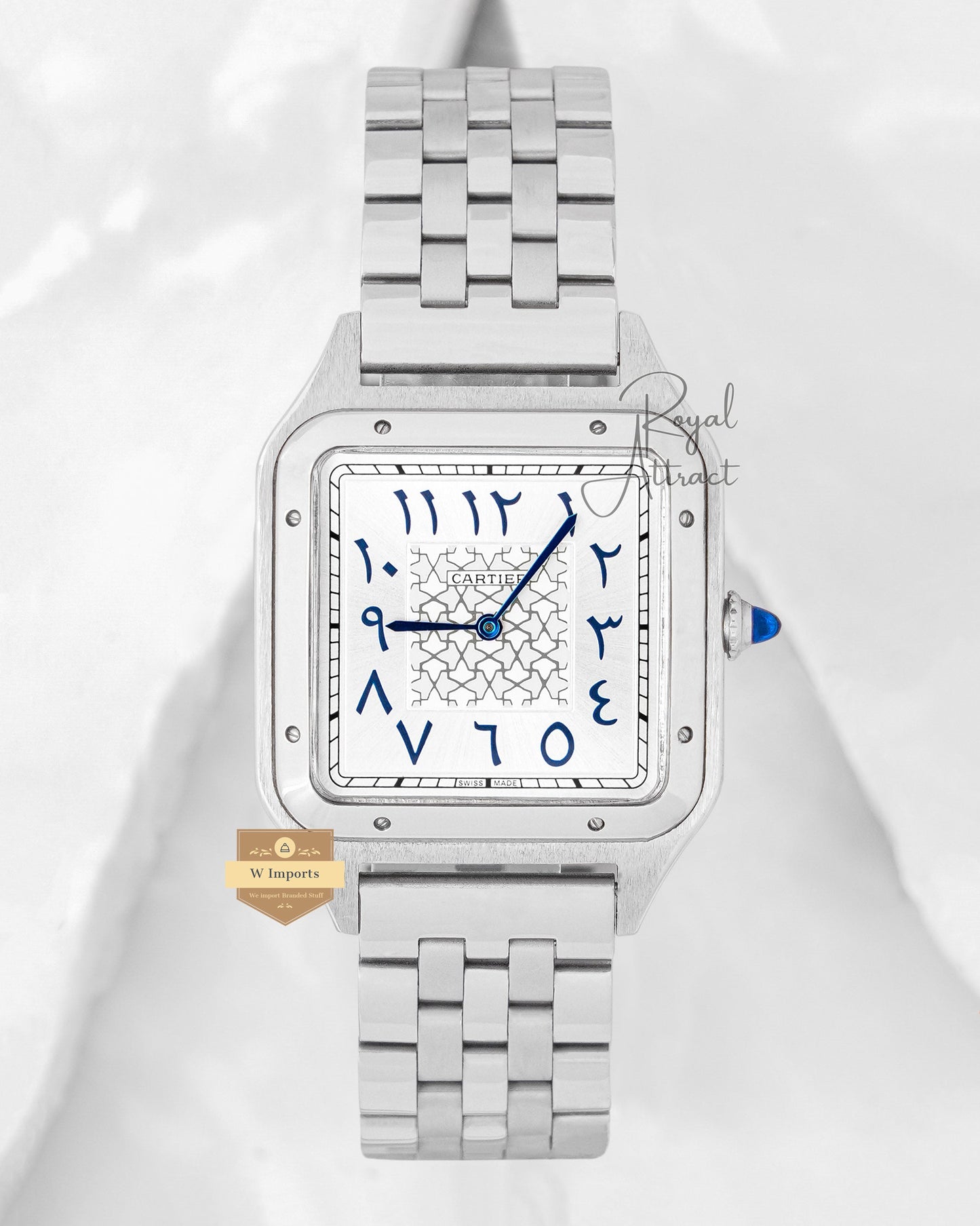 Latest Collection Silver With White Arabic Dial Chain Watch