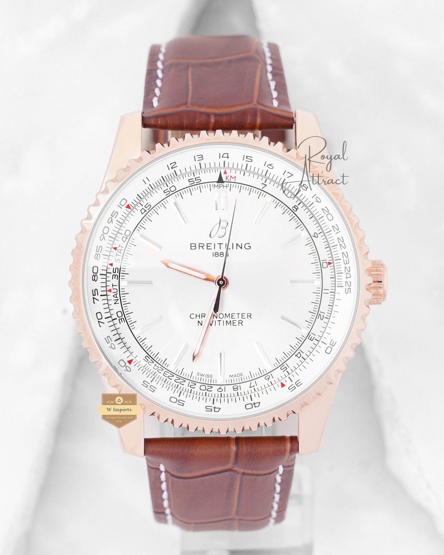 Latest Collection Rose Gold Case With White Dial And Leather Strap Automatic Watch