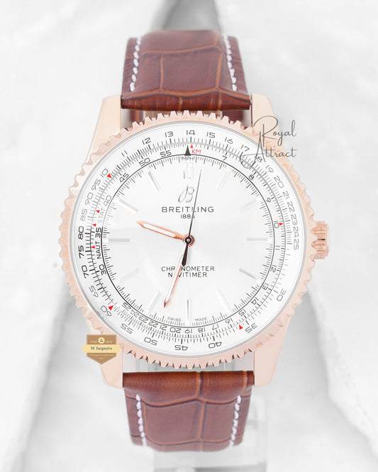 Latest Collection Rose Gold Case With White Dial And Leather Strap Automatic Watch