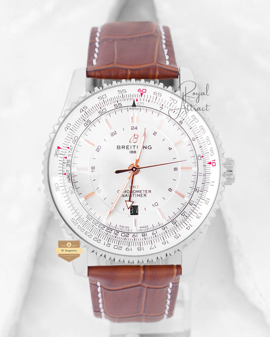 Latest Collection Silver Case With White Dial And Leather Strap Automatic Watch