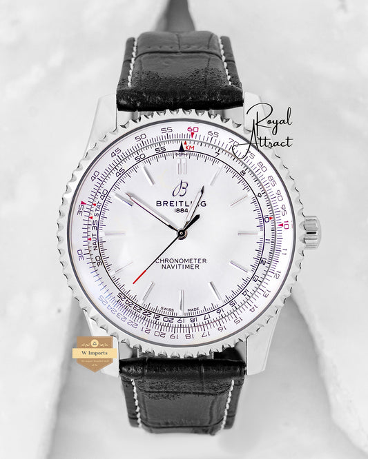 Latest Collection Silver Case With White Dial And Leather Strap Automatic Watch
