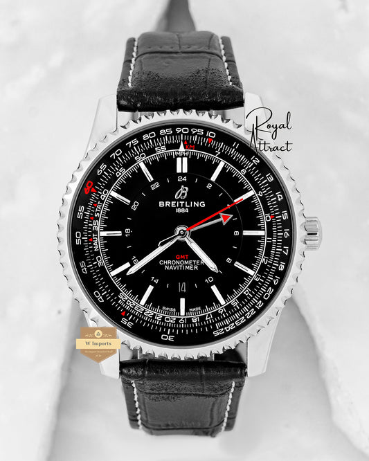 Latest Collection Silver Case With Black Dial And Leather Strap Automatic Watch