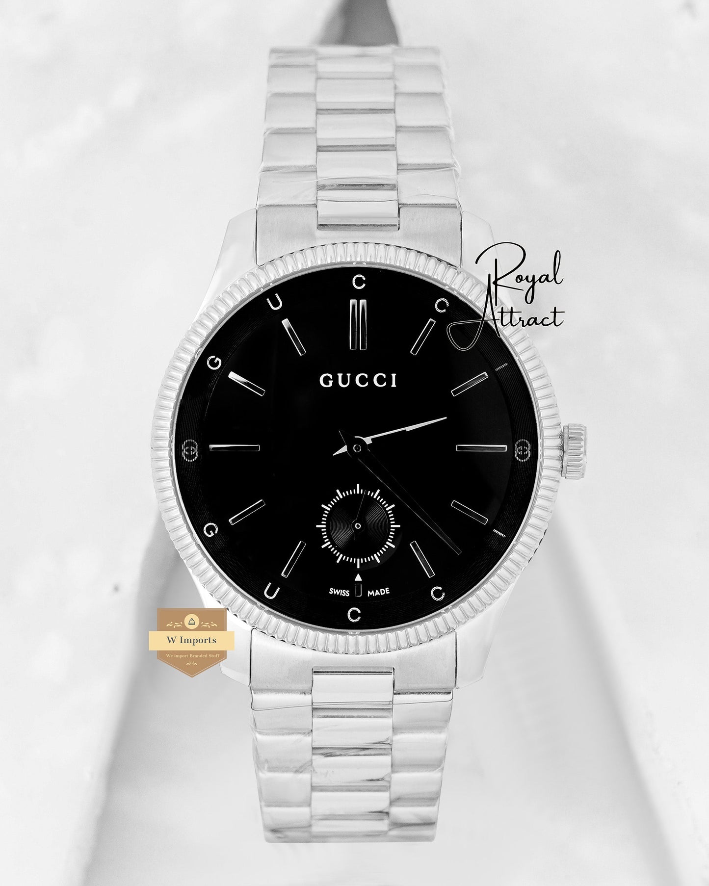 Latest Collection Silver With Black Dial Chain Watch