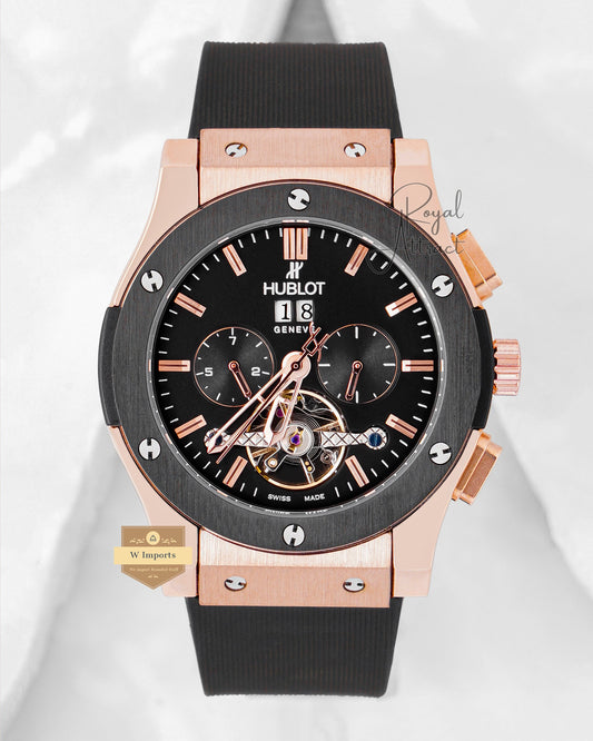 Latest Collection Torubillon Rose Gold Case With Black Bezel & Dial Pvc Strap