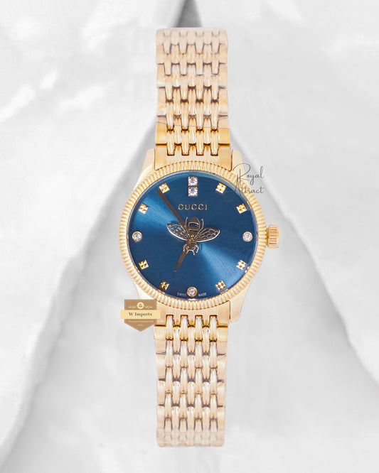 Latest Collection Yellow Gold With Blue Dial Ladies Chain Watch