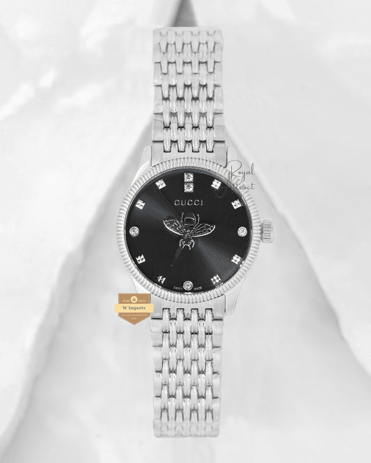 Latest Collection Silver With Black Dial Ladies Watch