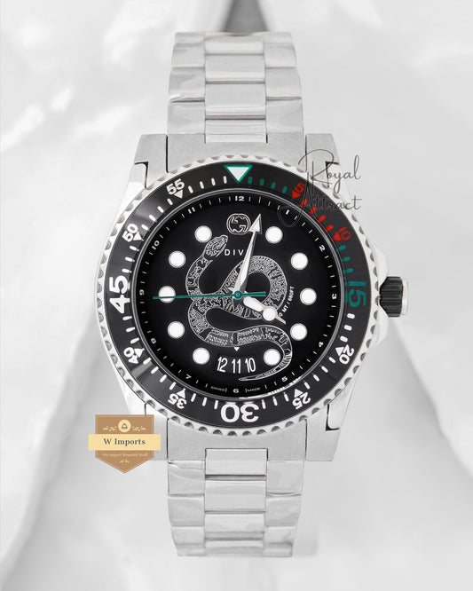 Latest Collection Snake Silver With Black Dial Chain watch