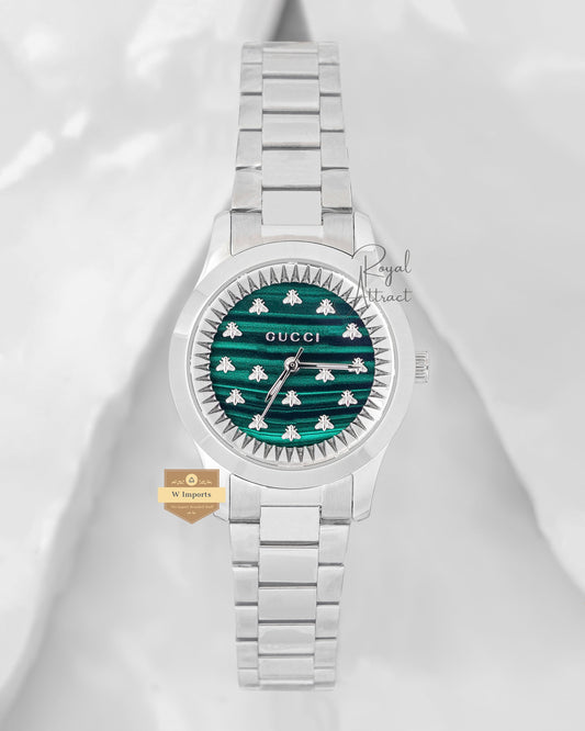 Latest Collection Bee Silver With Green Dial Ladies Watch
