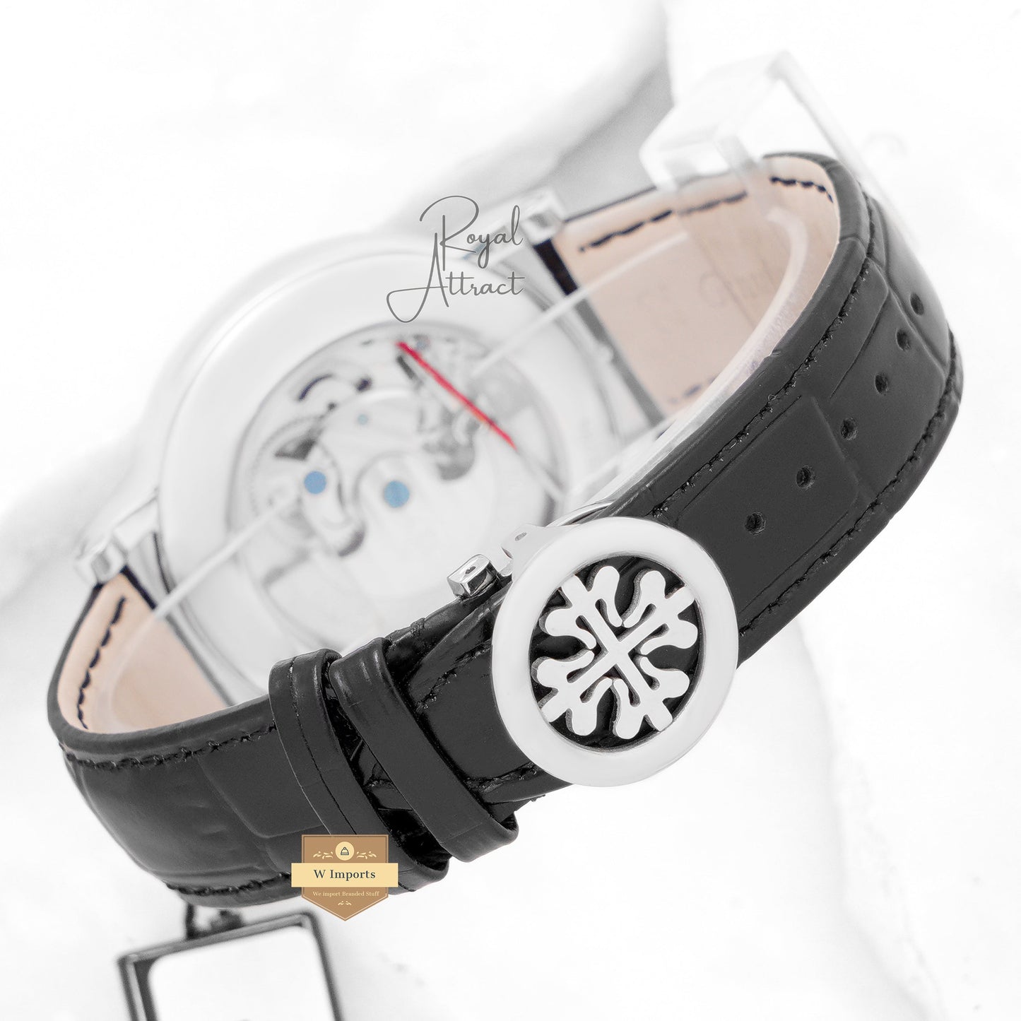Latest Collection Tourbillon Silver Case With Black Dial & Black Leather Strap
