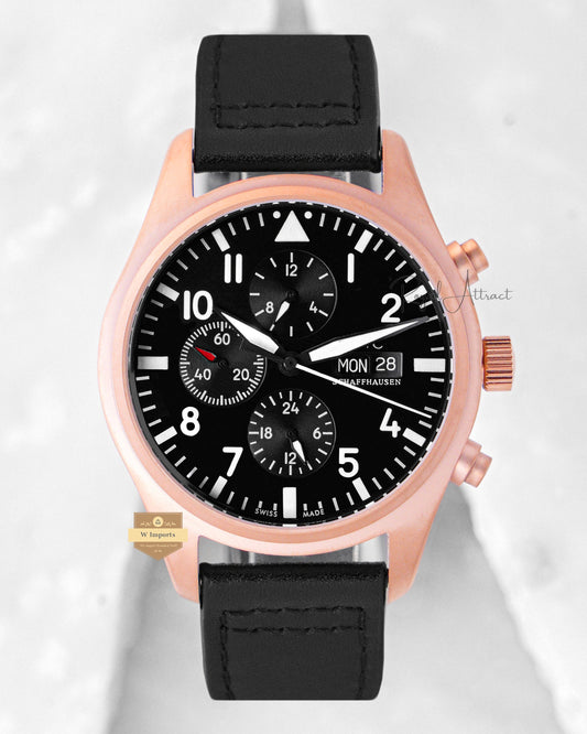 LATEST COLLECTION CHRONOGRAPH ROSE GOLD CASE WITH BLACK DIAL & PVC STRAP