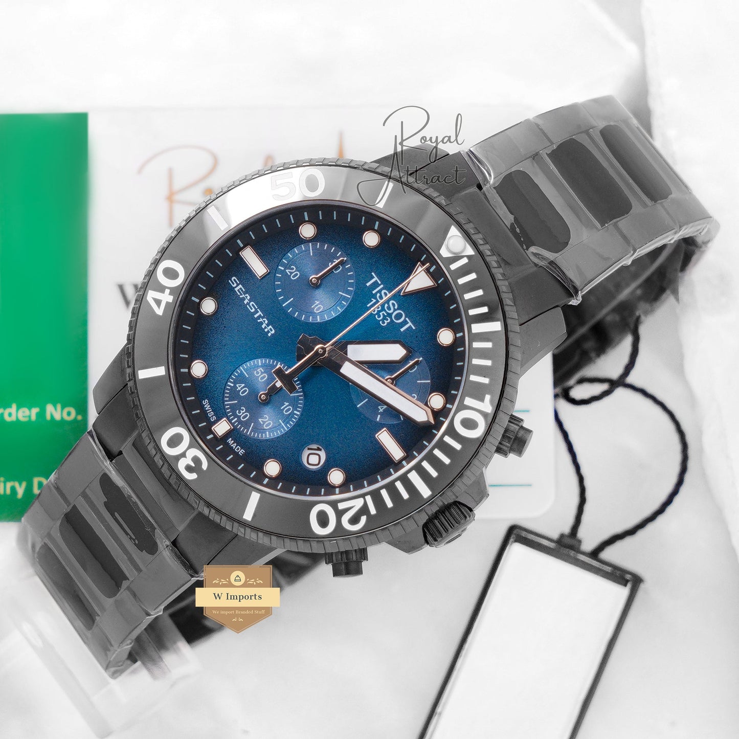 Latest Collection 1000 Chronograph Black With Blue Dial Chain Watch