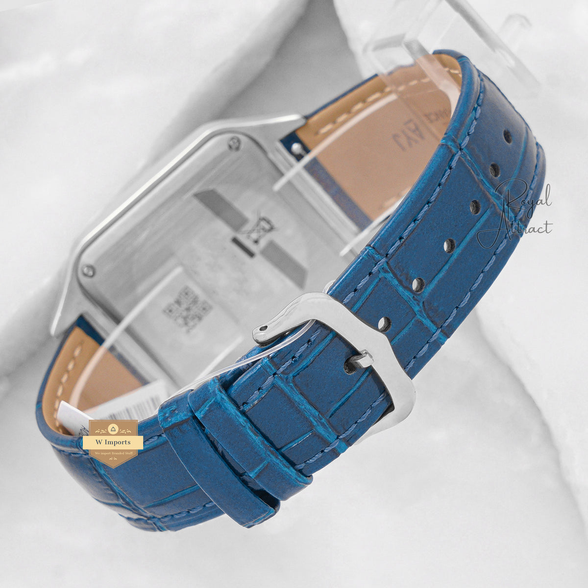 Latest Collection Silver Case With Silver Arabic Dial & Blue Leather Strap Watch For Men