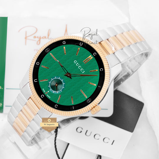 Latest Collection Two Tone Yellow Gold With Green Dial Chain Watch