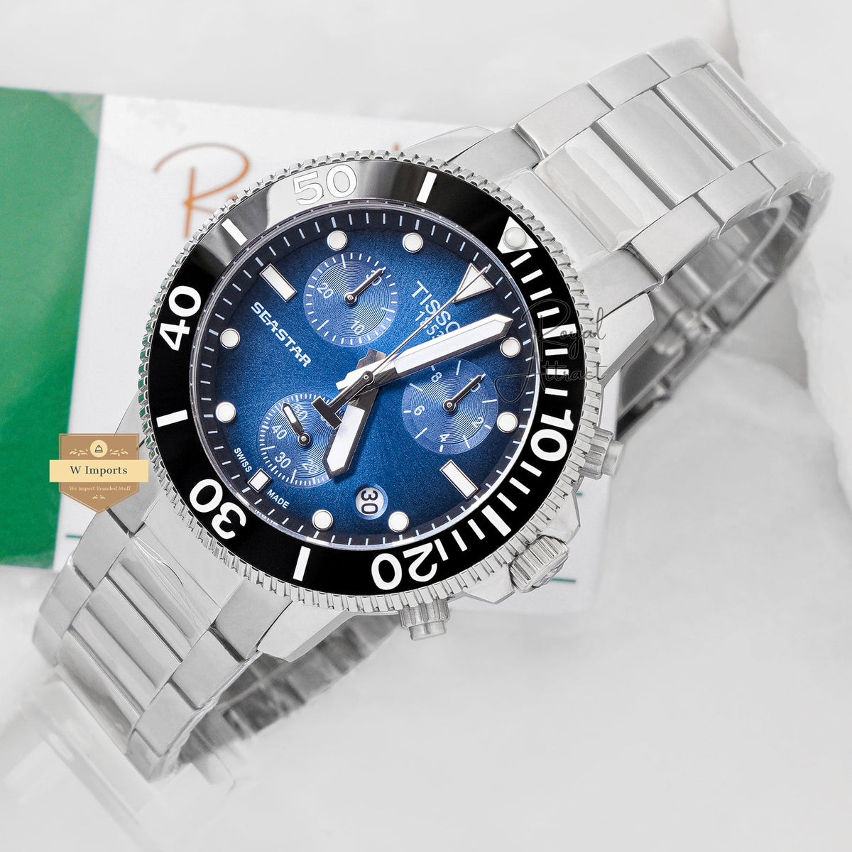 Latest Collection 1000 Chronograph Silver With Blue Dial Chain Watch