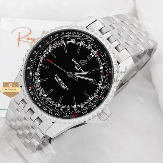 Latest Collection Silver With Black Dial Automatic Watch