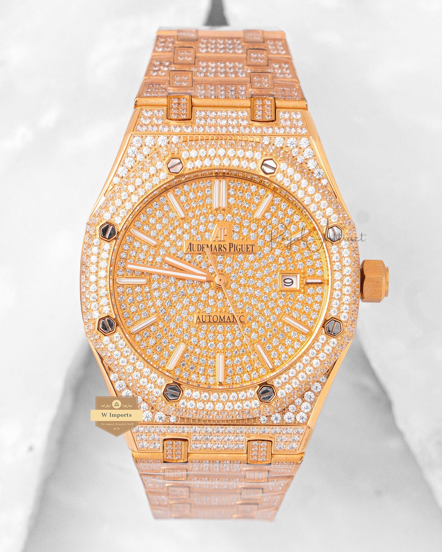 Latest Collection Full Stone All Yellow Gold With Dial Automatic Watch