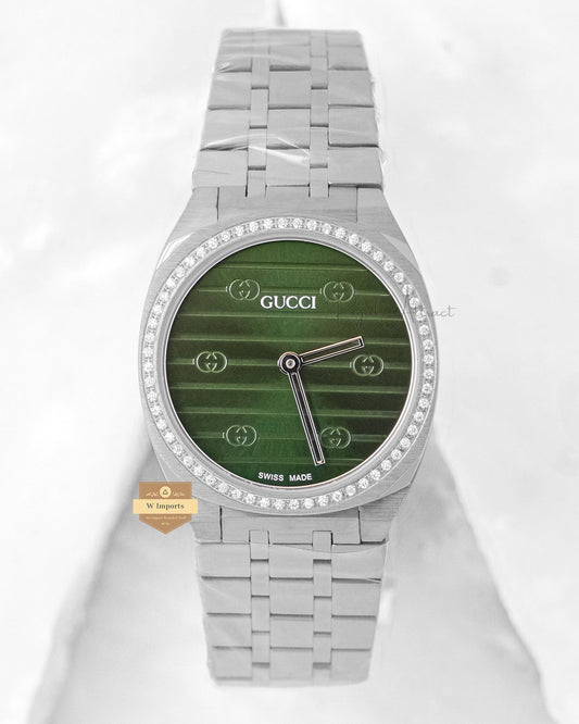 Latest Collection Silver With Green Dial Stone Bezel Ladies Watch