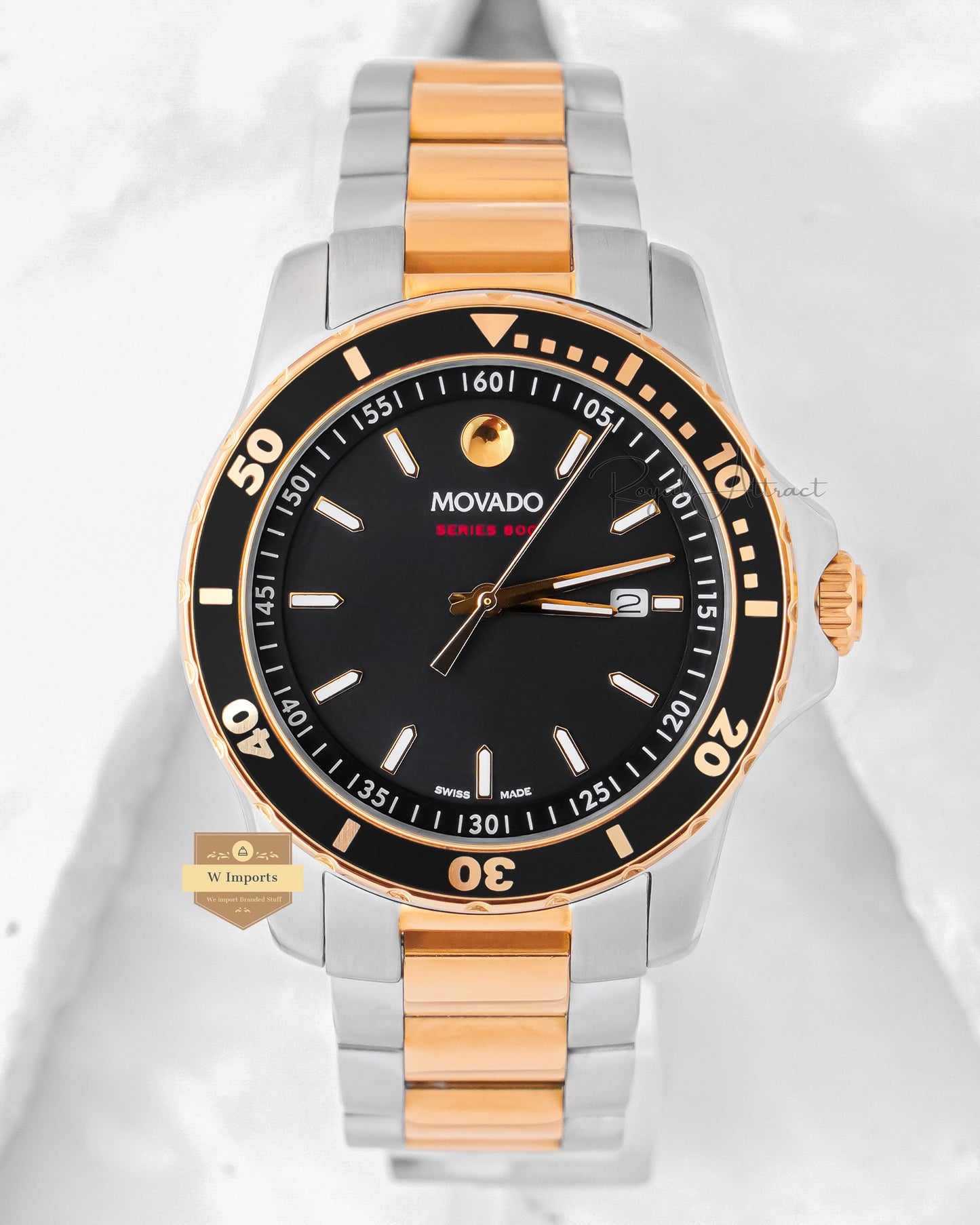 Latest Collection Two Tone Yellow Gold With Black Dial Chain Watch