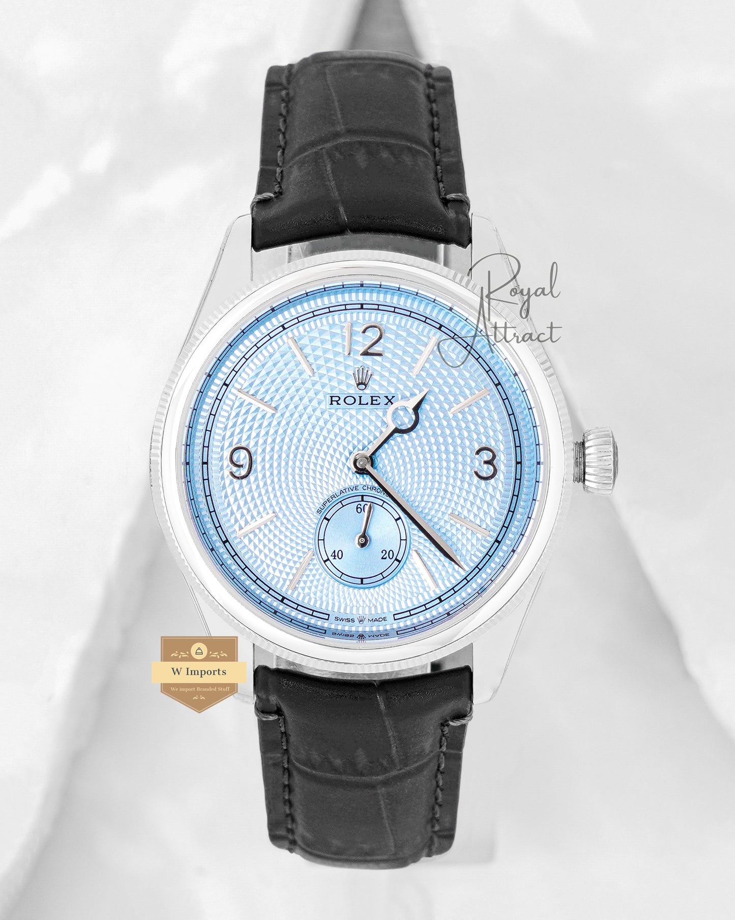 New Collection 39 Silver Case With Sky Blue Dial And Leather Strap V3 Made