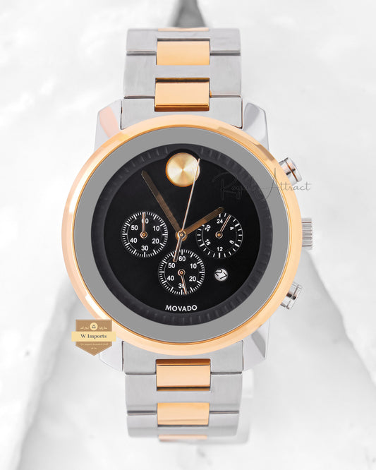 Latest Collection Chronograph Two Tone Yellow Gold With Black Dial Chain Watch