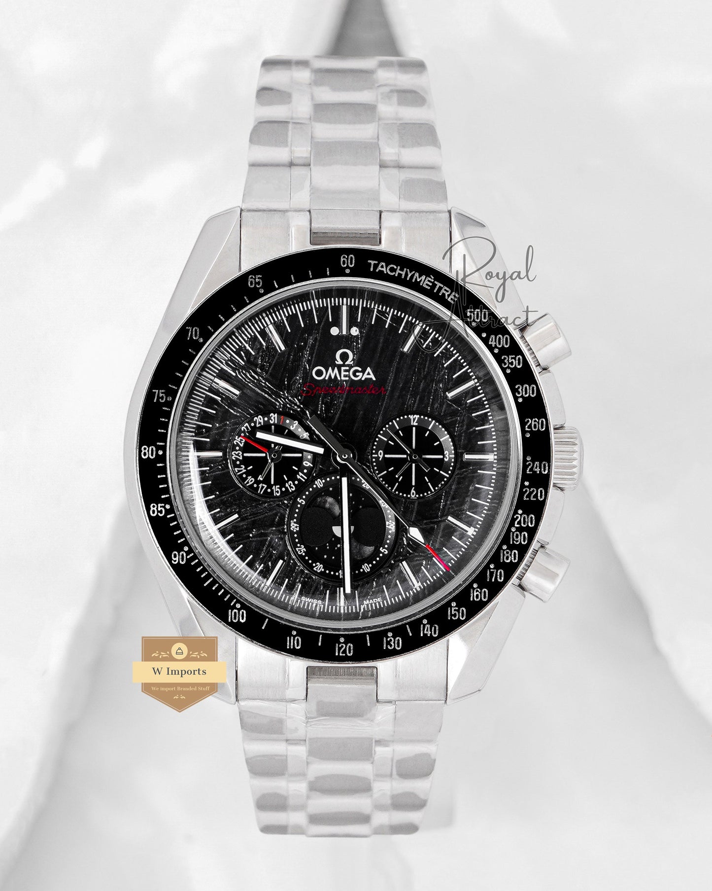 Premium Collection Chronograph Silver With Black Dial Chain Watch For Men