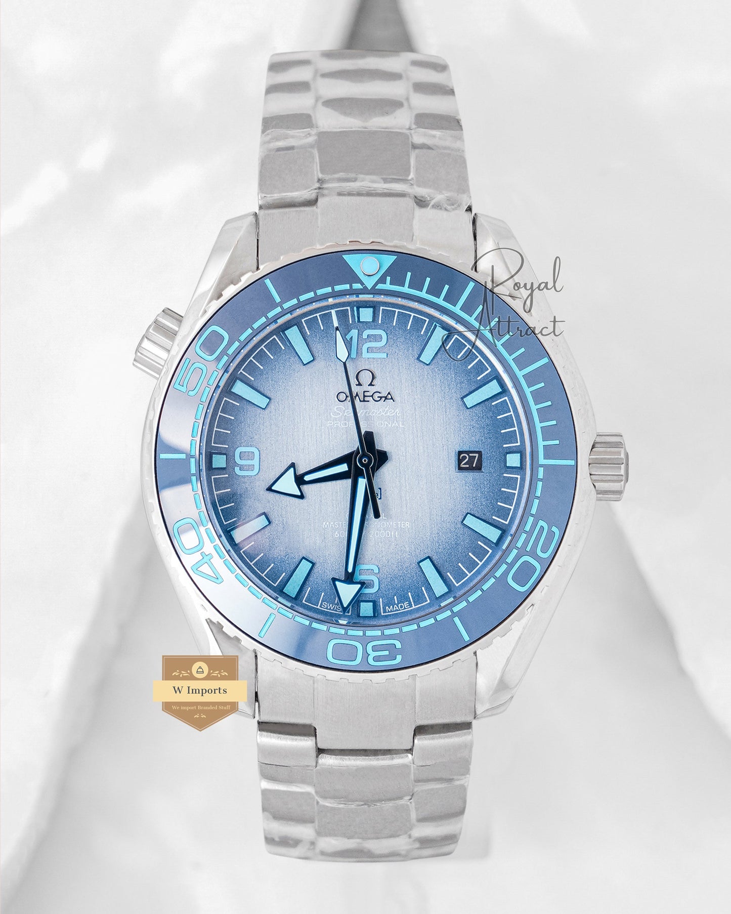 Latest Collection Silver With Ocean Blue Dial Automatic Chain Watch
