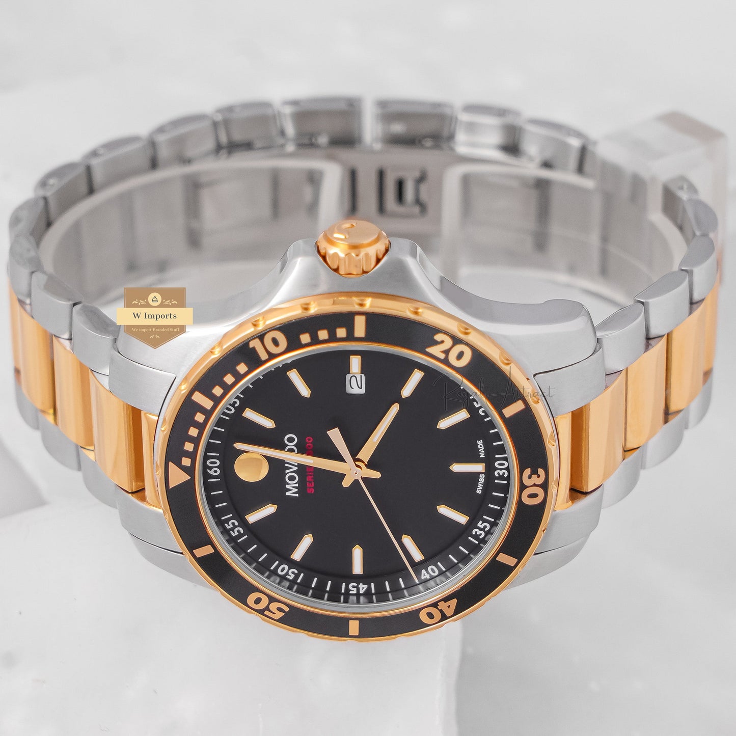 Latest Collection Two Tone Yellow Gold With Black Dial Chain Watch