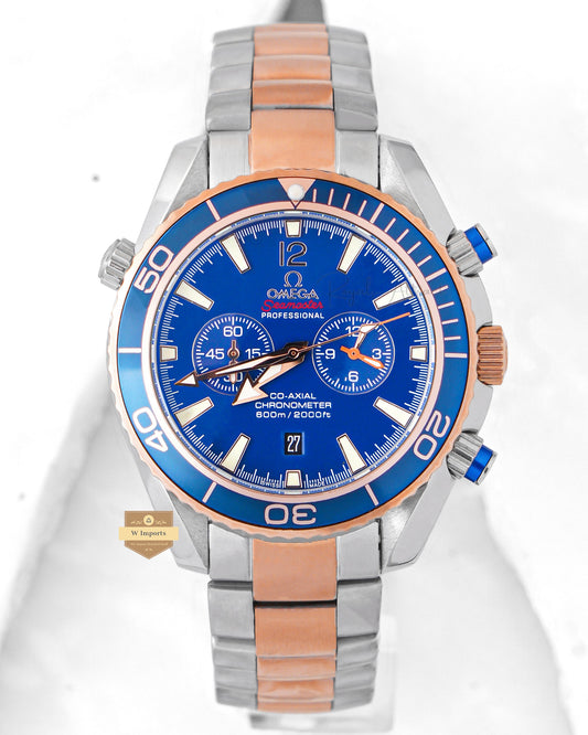 Latest Collection Chronograph Two Tone Rose Gold With Blue Dial Chain Watch