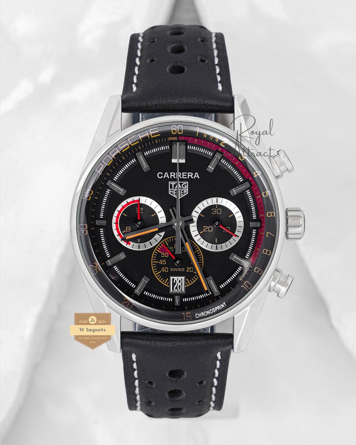 Latest Collection Chronograph Silver Case With Black Dial And Leather Strap