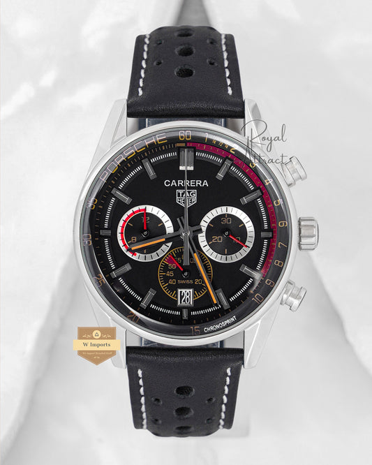Latest Collection Chronograph Silver Case With Black Dial And Leather Strap