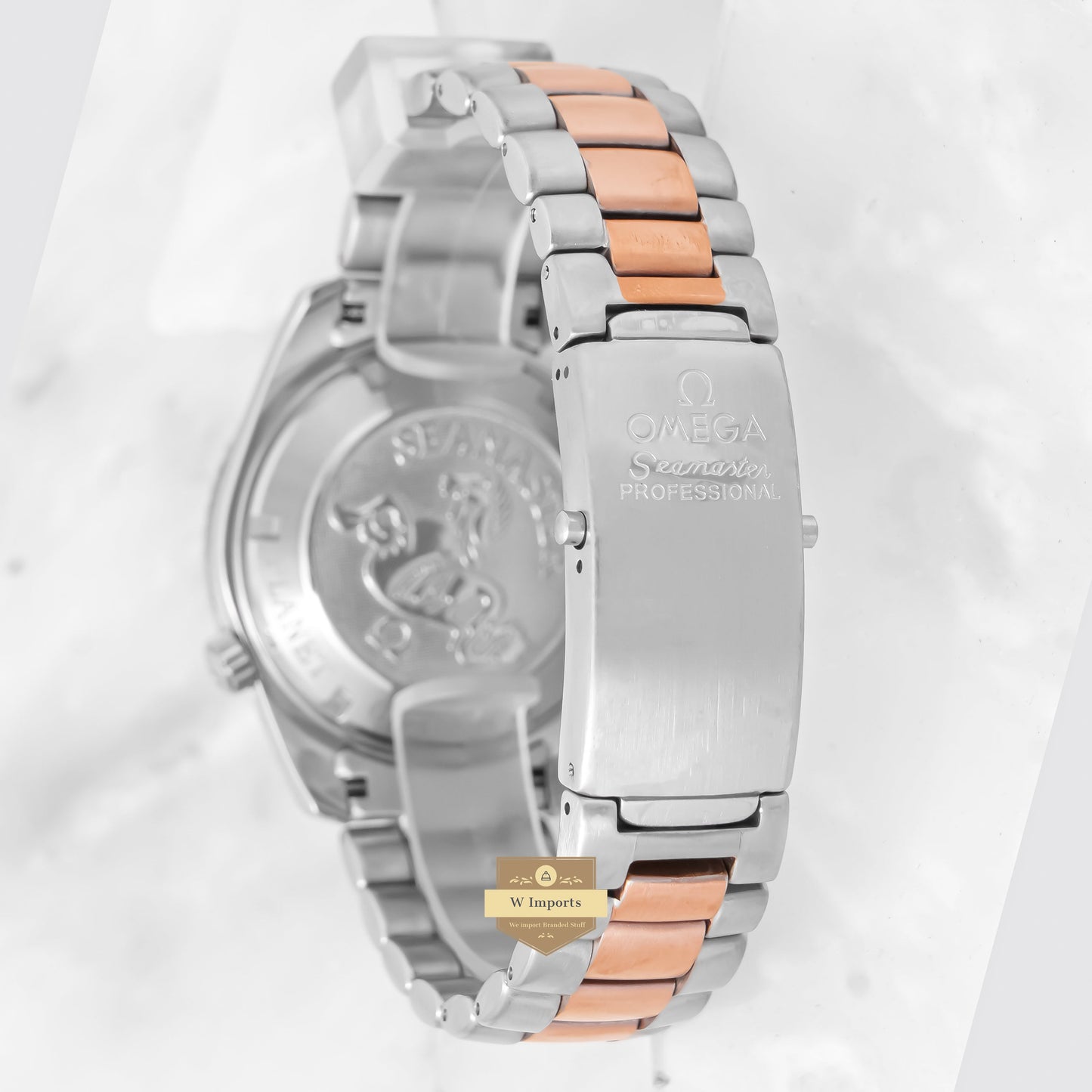 Latest Collection Chronograph Two Tone Rose Gold With Blue Dial Chain Watch
