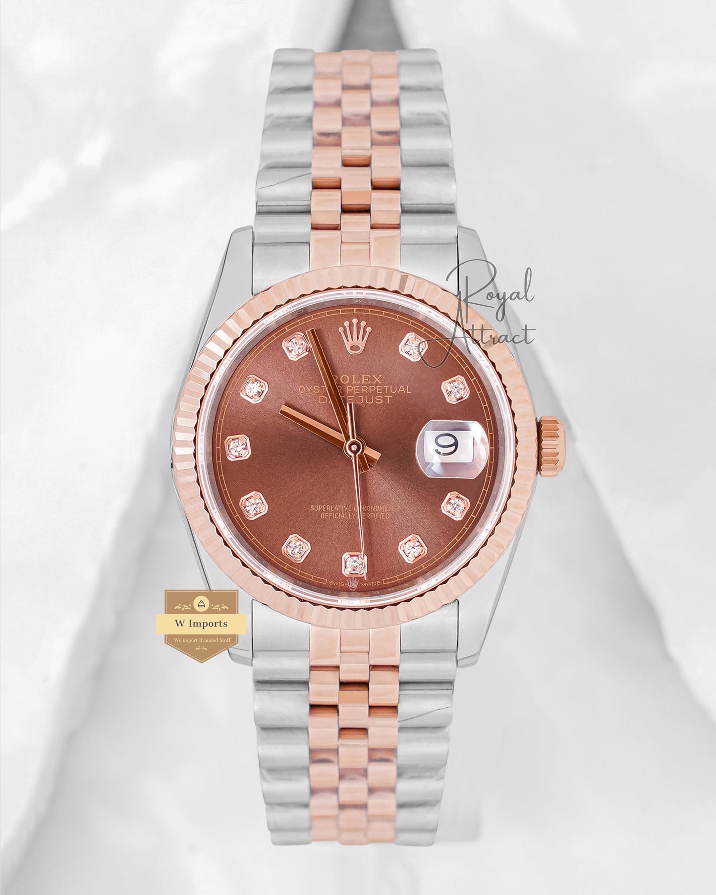 Latest Collection 36 Two Tone Rose Gold With Brown Dial Fluted Bezel Automatic Watch BP Made