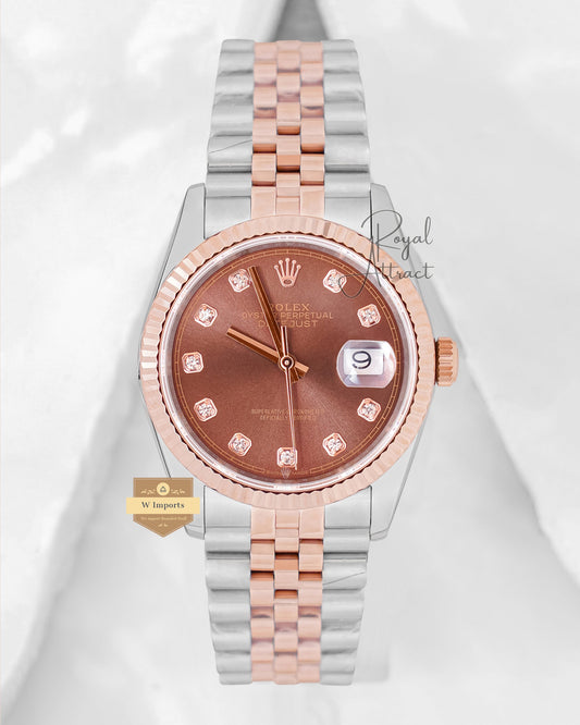 Latest Collection 36 Two Tone Rose Gold With Brown Dial Fluted Bezel Automatic Watch BP Made